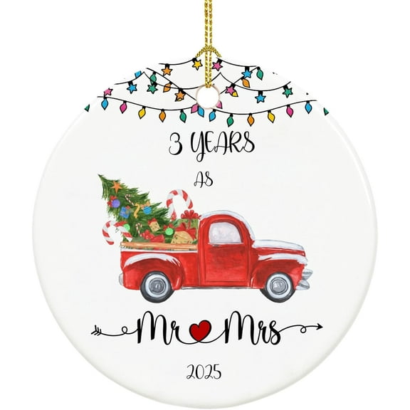 The Dreamy Den 3 Year Anniversary Ornament 2025, 3Rd Anniversary Mr And Mrs Gifts For Couple, 3 Year Leather Wedding Keepsake For Home And Christmas Decorations, 1PC