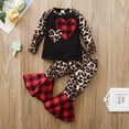 thumbnail image 2 of ITFABS Girls Clothes Set, Plaid and Leopard Print Round Collar Top and Flared Pants, 2 of 8