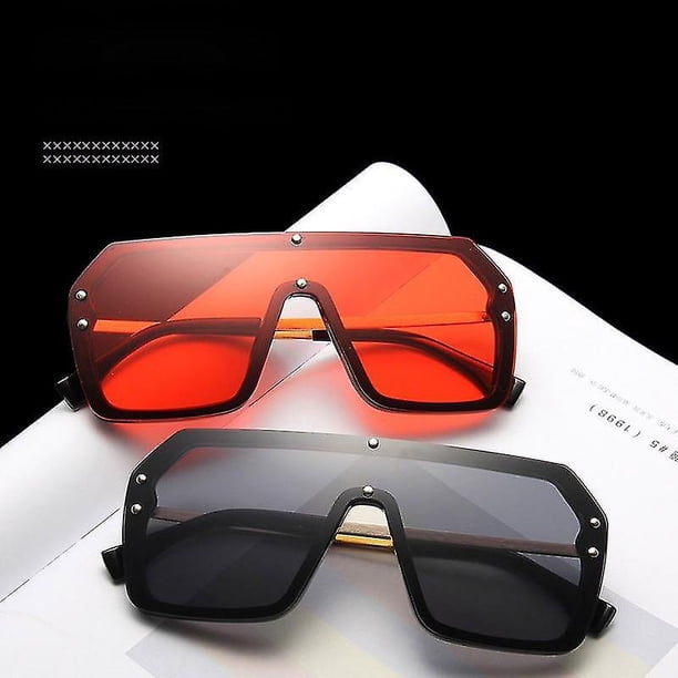 Gafas de sol estilo hip hop con montura grande exagerada y lentes con letras unidas para mujer y hombre sin marco, gafas de sol de moda para mujer Xvw