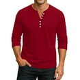 thumbnail image 2 of Inglocry Men's Long Sleeve Henley Shirts Stretch Ribbed T-Shirts Fashion Casual Basic Tops Button Down Shirt Men Wine S, 2 of 8
