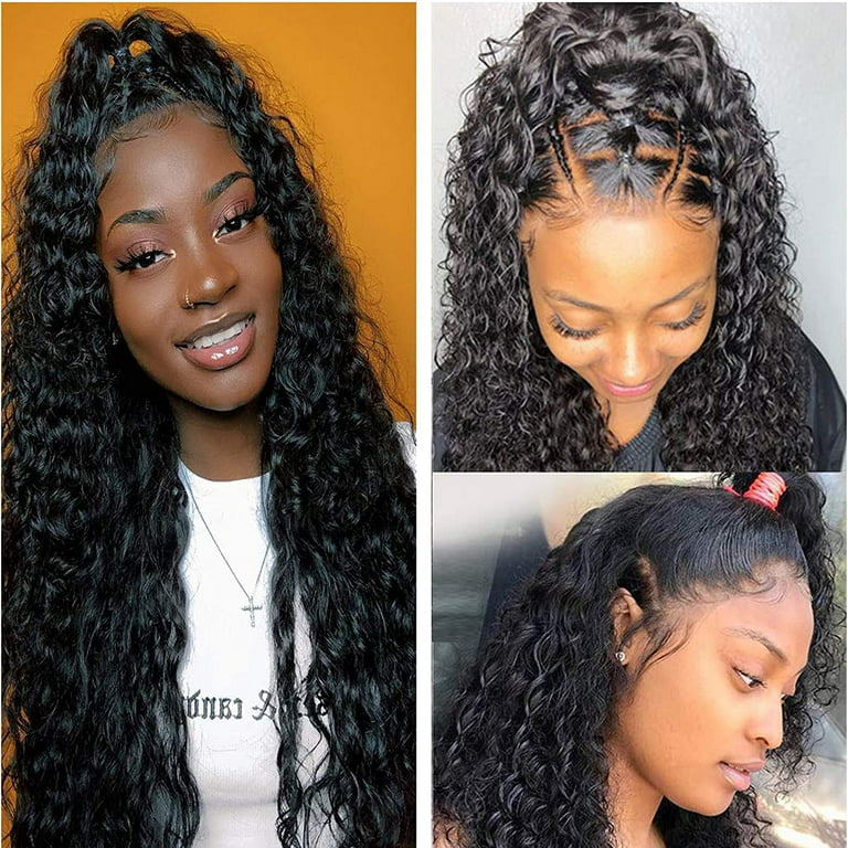 13x4 HD Lace Front Wig Water Wave Human Hair Wet and Wavy Lace Frontal Wigs  for Black Women Brazilian Virgin Remy Hair Transparent Curly Lace Frontal  Wig 150% Density Natural Color (28