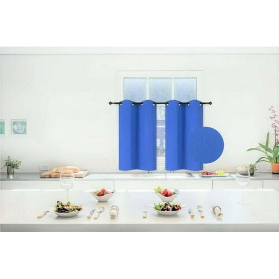 2 pieces royal blue K54 thermal panel small curtain kitchen nursery window grommet blackout size 28" wide X 54" length light blocking