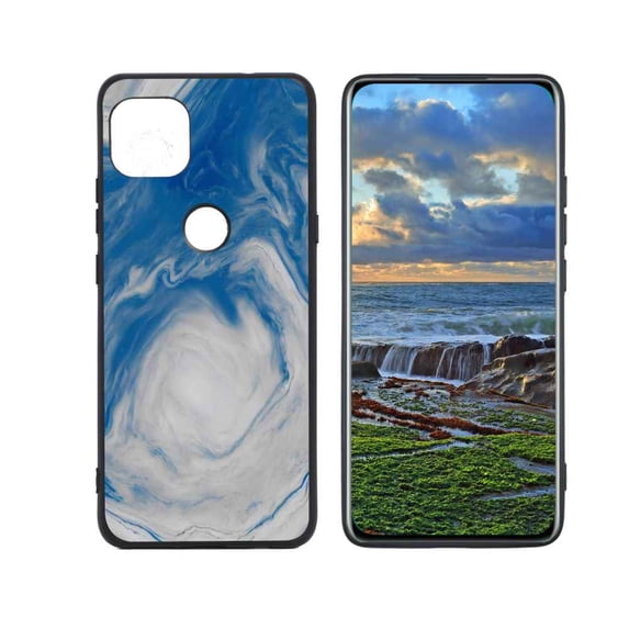 Compatible with Moto One 5G Ace Phone Case, Blue Marble 48 Case Men Women, Flexible Silicone Shockproof Case for Moto One 5G Ace