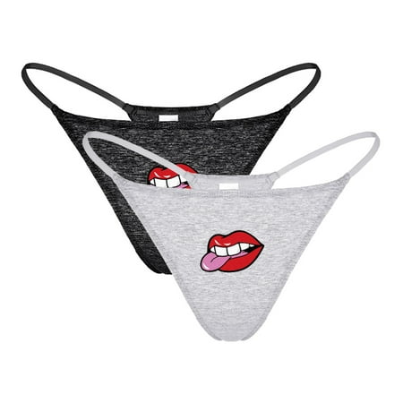 

Varsbaby Women s Cotton G-String Thongs Panties with Lip Pattern Sticker 2 Pcs