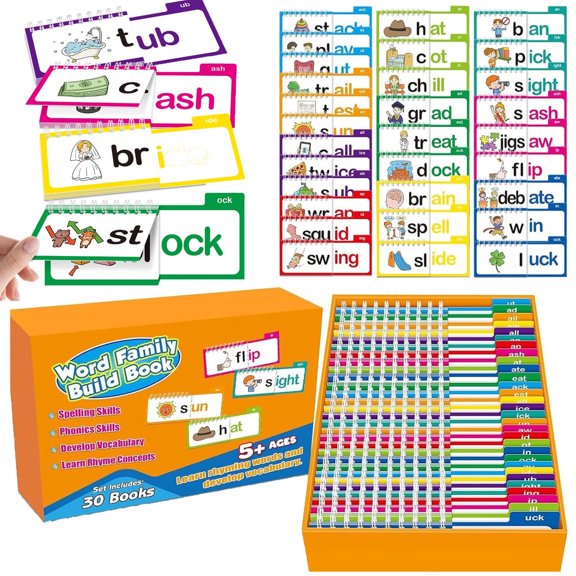 30 Read and Rhyme Flip Books, Word Families Flip Book Paper, ABC Vocabulary, Learn to Read Phonics, Educational Reading Games Sight Words Kindergarten