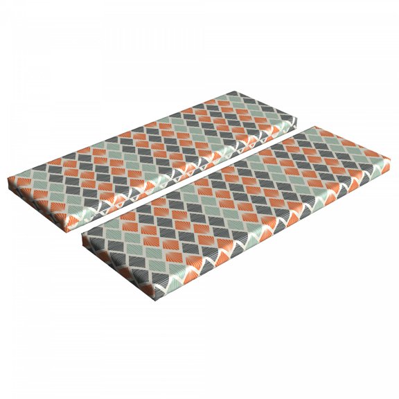 Geometric Bench Cushion Set of 2, Square Shapes with Lines Rhombus Geometric Design Elements, Standard Size Foam Pad and Decorative Cover, Grey Almond Green, by Ambesonne