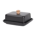 thumbnail image 2 of Aaihamo Ceramic European Butter Dish, Wide 2 Stick Double Butter Holder with Wooden Knob Lid for Counter, Cream Cheese Container Storage Keeper, 2 of 7