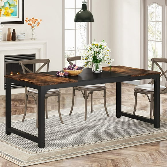 Tribesigns 71"x31.5" Dining Table, Industrial for 6-8 Person, Rectangular Dinner Table for Dining Room Kitchen Living Room, with Heavy Duty Metal Legs, White