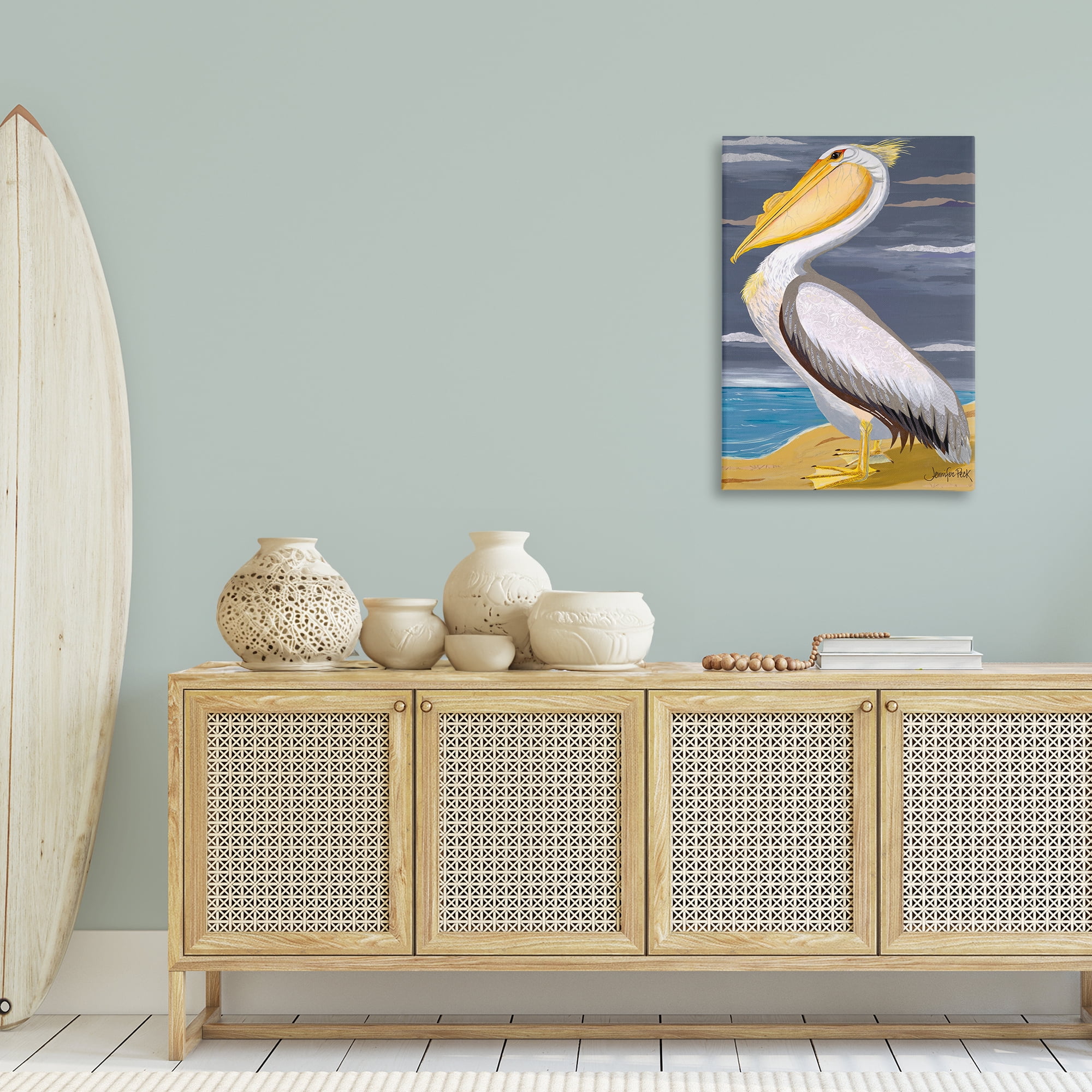 Stupell Industries White Pelican on Shore Animals & Insects Painting Gallery Wrapped Canvas Art Print Wall Art, 24 x 36
