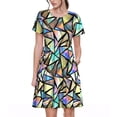 thumbnail image 1 of Fotbe Colored Glass Vestido Largo de Moda para Mujer, Vestido Tipo Camiseta con Manga Corta y Estilo Casual a Rayas y Bloques de Color, 1 of 6