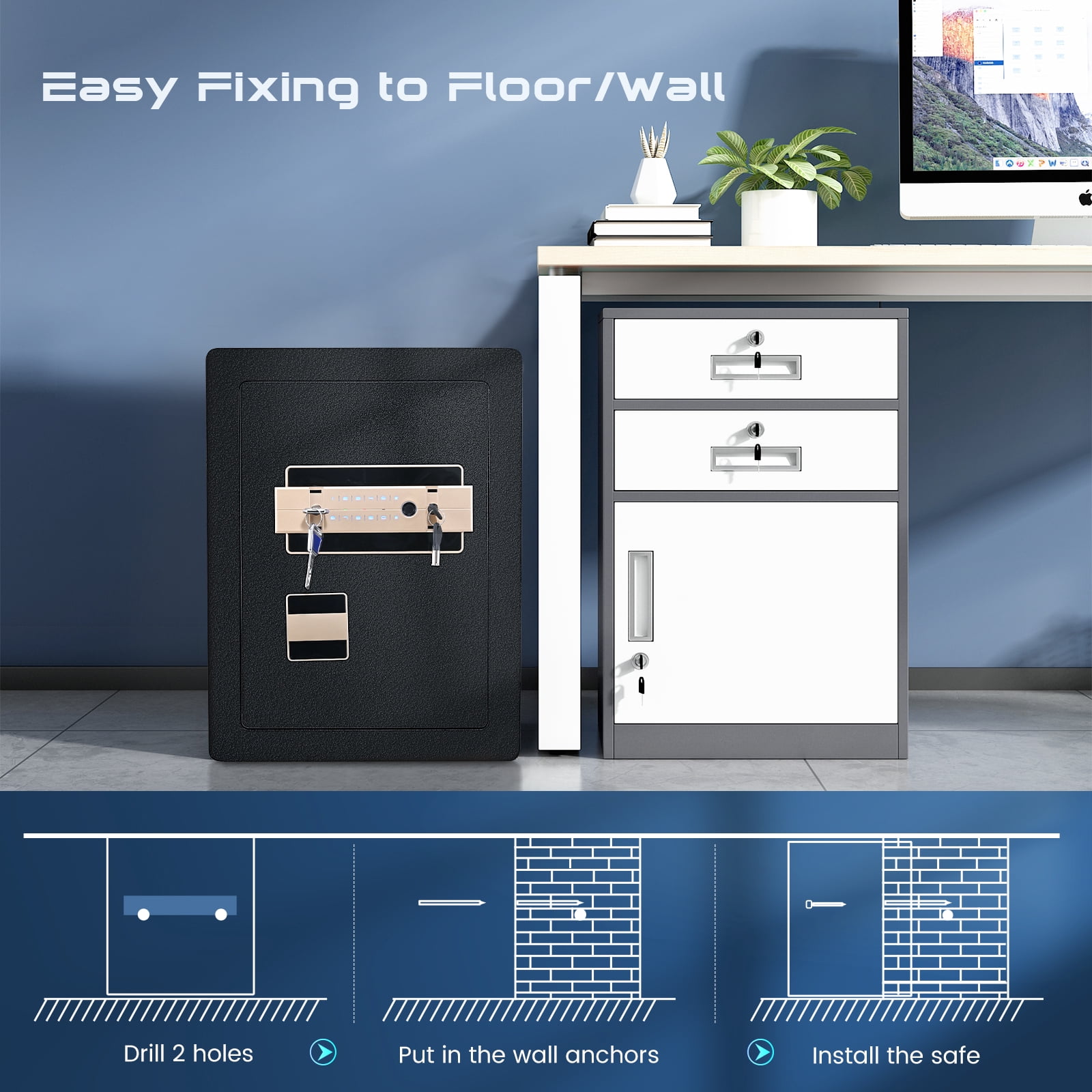 SRWTRCHRY  3.1 CU.ft Electronic Biometric Safe Box with Fingerprint Lock, Home Safe Cabinet Security Box Digital Keypad Safe with Fireproof Bag