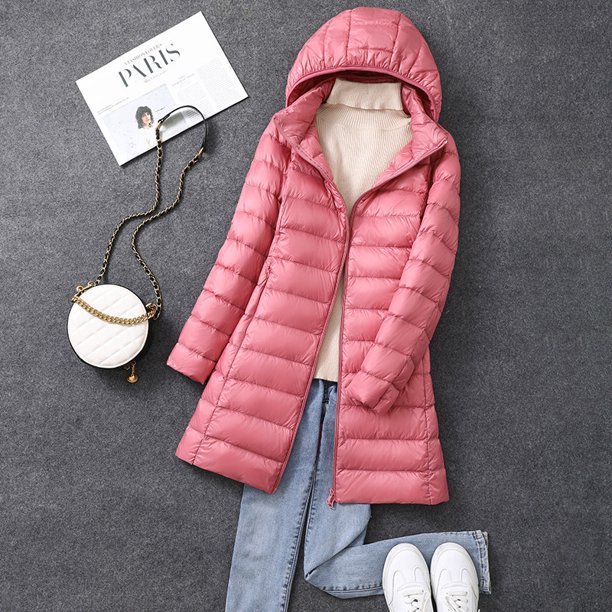 Chaqueta ligera y fina con capucha desmontable para otoño e invierno, abrigo ajustado de talla grande y largo medio para mujer