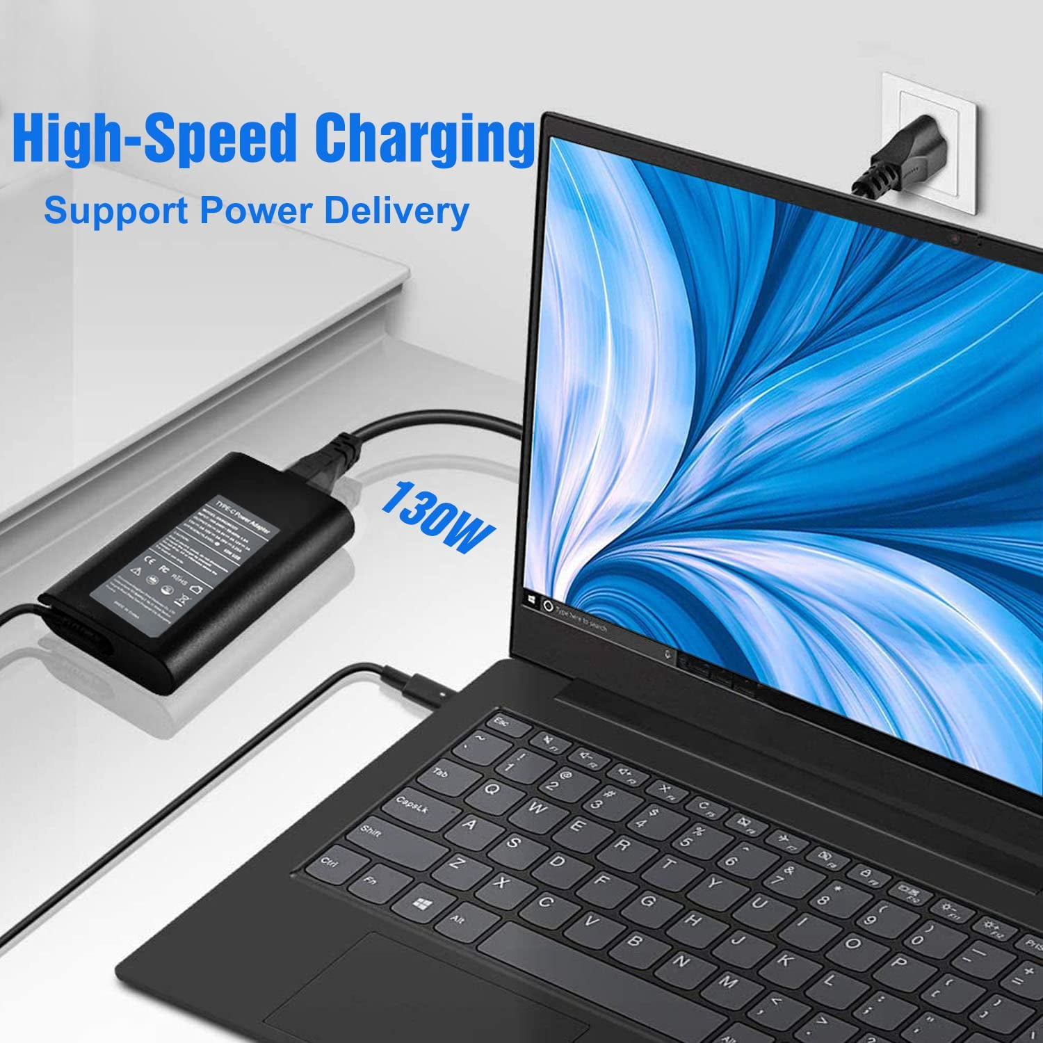 20V 6.5A 130W USB C Type C AC Adapter For Dell XPS 15 9500 9575 2-in-1, Precision 3560  5530 2-in-1 2760, Latitude 5280 5480 7380 Laptop Power Supply Cord