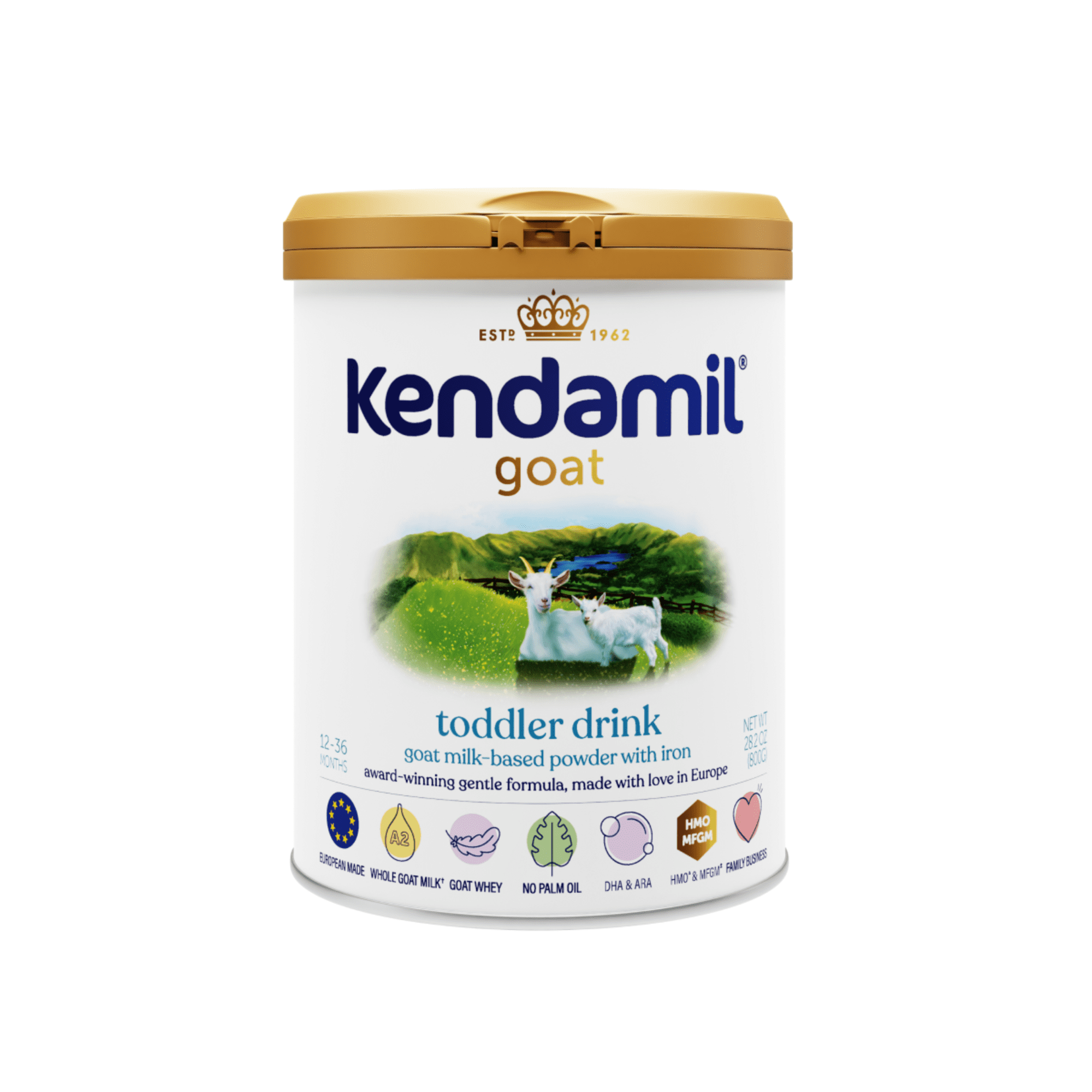 Kendamil Goat Toddler Drink, European Formula Powder with Whole A2 Milk, Hmos, & Dha, 28.2oz