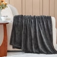 thumbnail image 2 of Super Soft Twin Blanket Dark Grey Premium Silky Flannel Fleece Leaves Pattern Lightweight Bed Blanket All Season Use (Dark Grey, Twin(60"x80")), 2 of 9