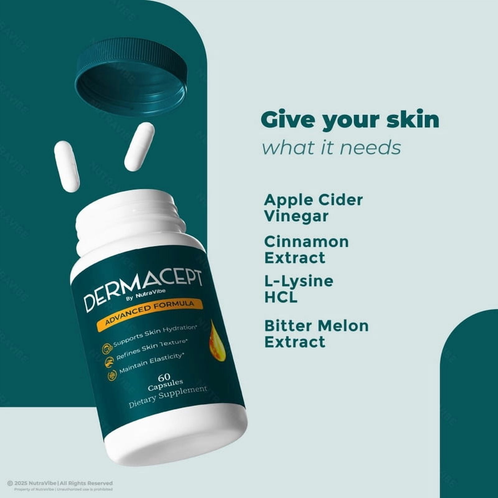 (3 Pack) DermaCept Capsules – Daily Skin Formula with a Clean, Natural Blend Inspired by Derma Cept Care Routines | Supports Hydration, Texture & Radiant Glow from Within (180 Capsules)