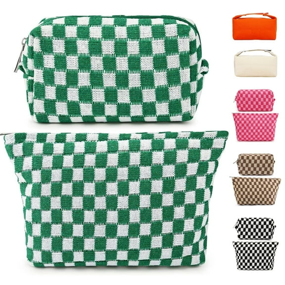 2 Pieces Travel Makeup Bag,Checkered Cosmetic Bag Makeup Organizer Case for Women,Small Toiletry Bag Skincare Pouch for Toiletries Accessories