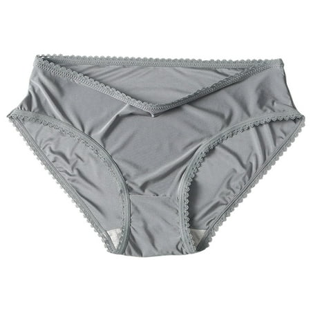 4 Packs Women s Underwear Mid Rise Seamless Lace Edge Breathable Thin Ice Silk Briefs Panties for Women M Silver