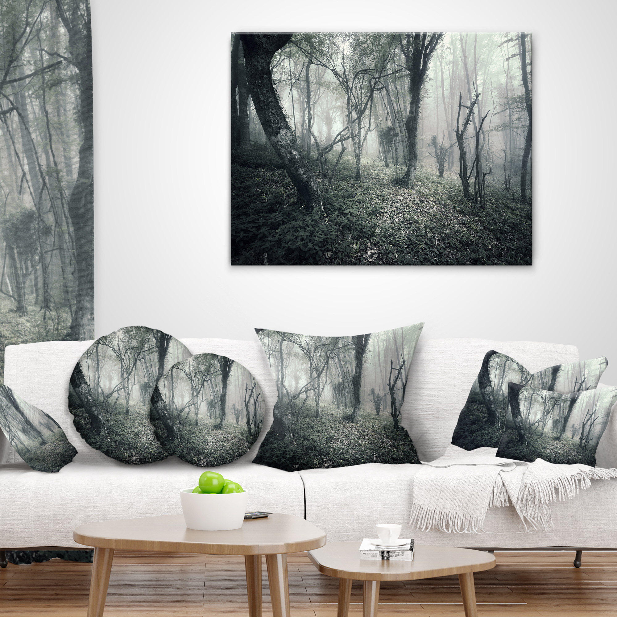 Designart Vintage Forest Filled with Fog - Landscape Photography Throw Pillow - 16x16