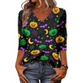 thumbnail image 2 of Women's Halloween T Shirts Womens Fall Shirts Halloween V Neck 3/4 Length Sleeve Pumpkin T-Shirts Tee Tops, 2 of 6
