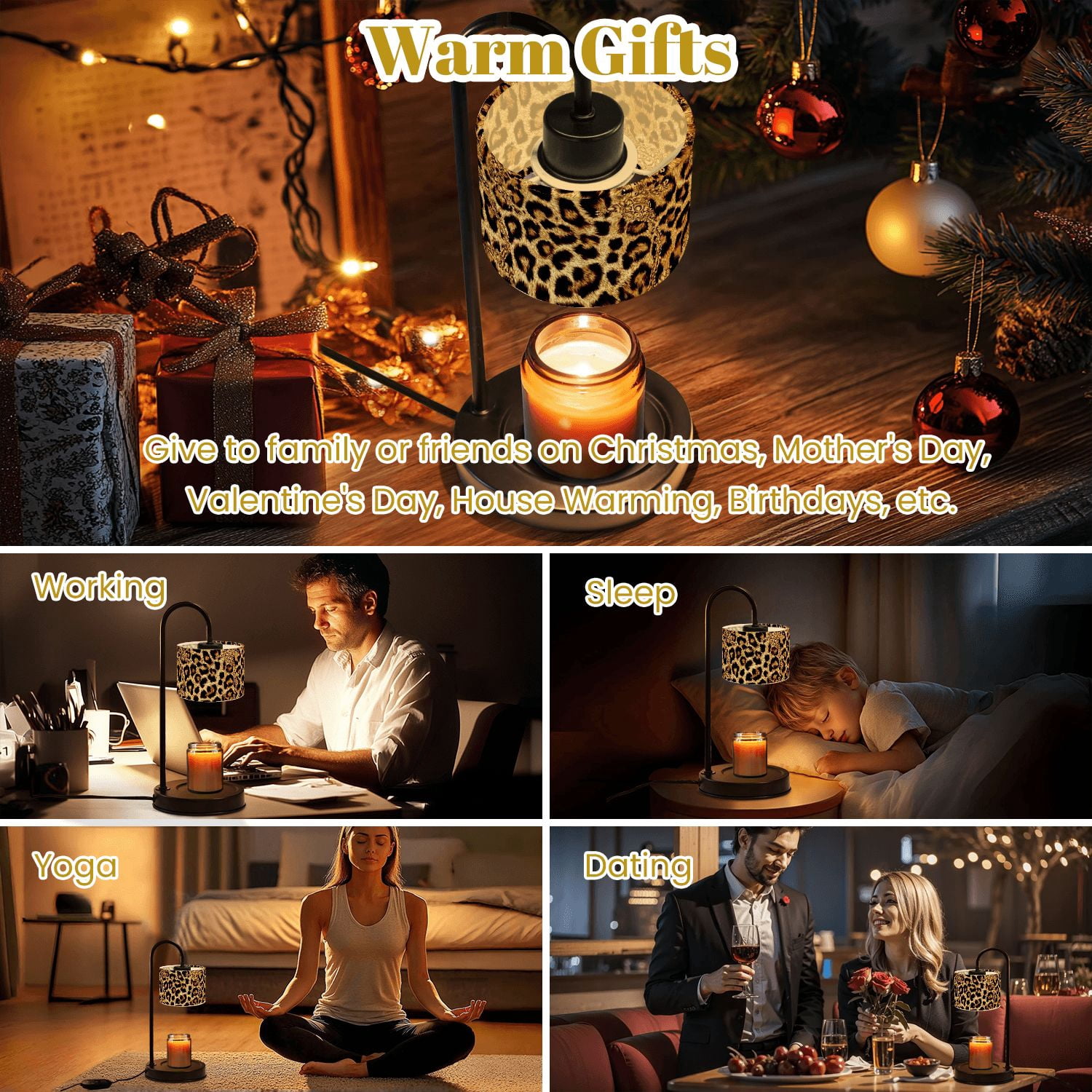 Candle Warmer Lamp with Timer Dimmer leopard colorful animal Candle Lamp Warmer for Jar Candle with 4 Bulbs Gifts for Women House Warming Gifts