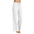 thumbnail image 2 of Cagogo Women Wide Leg Elastic Waist Pants with Pockets Casual Loose Long Trousers Flowy Summer Beach Lounge Wear Fashion Daily Pants, White L, 2 of 7