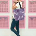 thumbnail image 6 of Zipper canvas bag large capacity large size practical handbag durable Canvas with leather material Ppurple Lace-like Flowers, 6 of 7