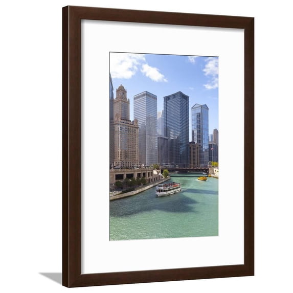 Tourist Boat on Chicago River with Glass Towers Behind on West Wacker Drive, Chicago, Illinois, USA, Scenic Transportation Framed Art Print Wall Art by Amanda Hall Sold by Art.Com