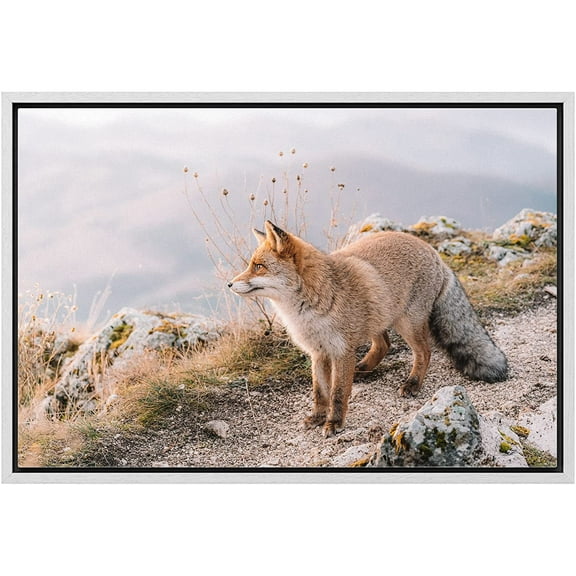 wall26 Framed Canvas Print Wall Art Mountain Range Valley Countryside Red Fox Nature Animals Photography Realism Rustic Scenic Landscape Colorful for Living Room, Bedroom, Office - 16"x24"