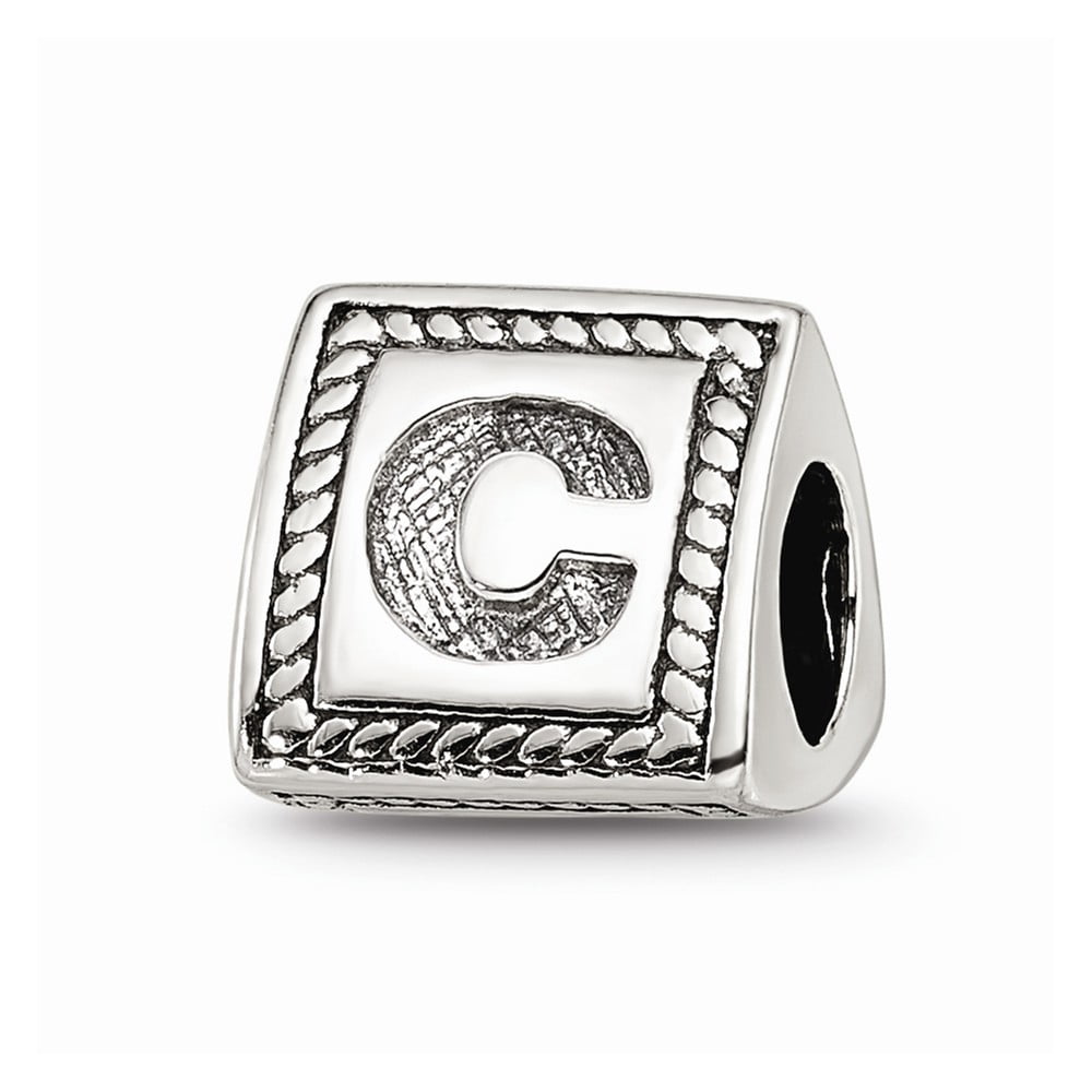 925 Sterling Silver Reflections Letter C Triangle Block Bead; for Adults and Teens; for Women and Men
