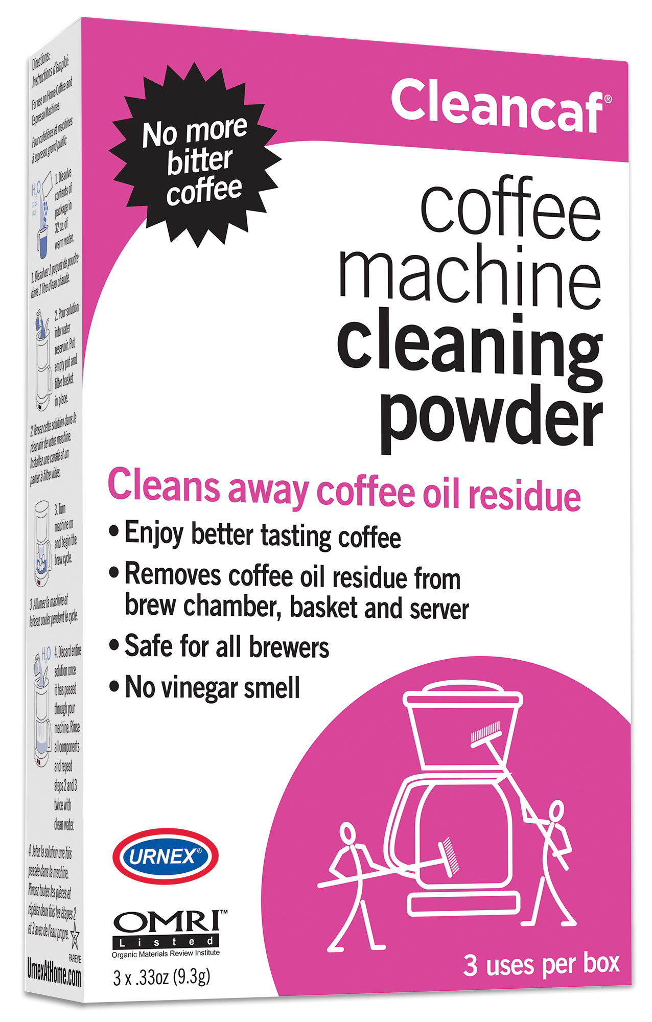 Cleancaf Coffee Maker Espresso Machine Cleaner, Odorless and Non Toxic, Contains 3 Packets of
