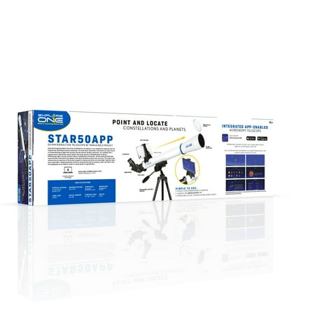Explore One - 50mm Refractor Telescope with Panhandle Mount and Astronomy App - White