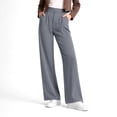 thumbnail image 2 of Lux Decor Women’s Stretch Work Pants - High Waisted Straight Leg Trousers, Wrinkle-Resistant Office Chinos with 2 Pockets, Comfortable Pull-On Work Pants for Travel & Daily Wear - Large, Storm Grey, 2 of 9