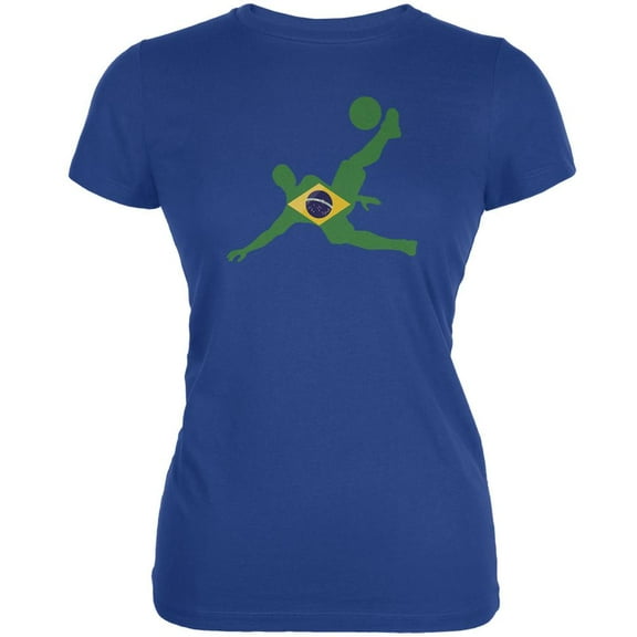 World Cup Brazil Soccer Kick Flag Silhouette Royal Juniors Soft T-Shirt - X-Large
