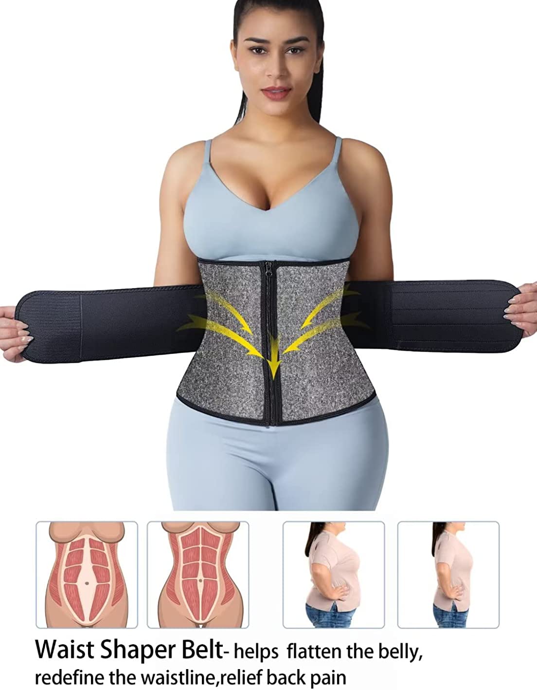 HOPLYNN Neoprene Sweat Waist Trainer Corset Trimmer Shaper Belt for Women,  Workout Plus Size Waist Cincher Stomach Wraps Bands Black Small at   Women's Clothing store
