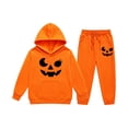 thumbnail image 4 of Bysome Girls Outfit Set Graphic Print Long Sleeve Hooded Tees With Pants Outfit Halloween Loose Fit Girls Set Size 2-3 Years Orange, 4 of 4
