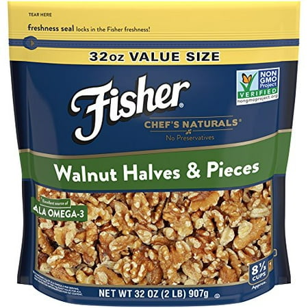 Fisher Non-GMO, No-Preservatives Walnut Halves & Pieces, 32