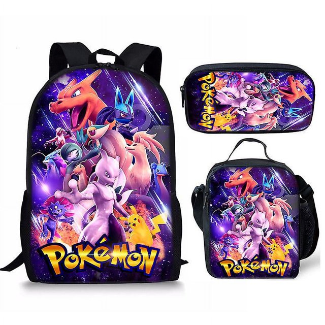 Anime Pikachu Pokemon Printed School Bag Children's Backpack Or Satchel Or Pen Bag Or Three-piece Set