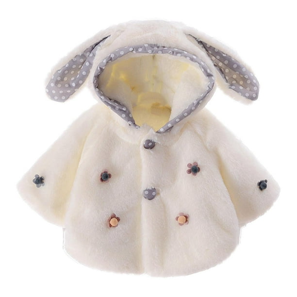 Abrigo De Invierno Para Niños Pequeños Chaquetas De Abrigo Para Niñas Bebé Orejas De Lazo Con Capucha Espesar Cálido Sudadera Con Capucha Chaqueta Abrigo Capa Blanca Odeerbi LM103-177