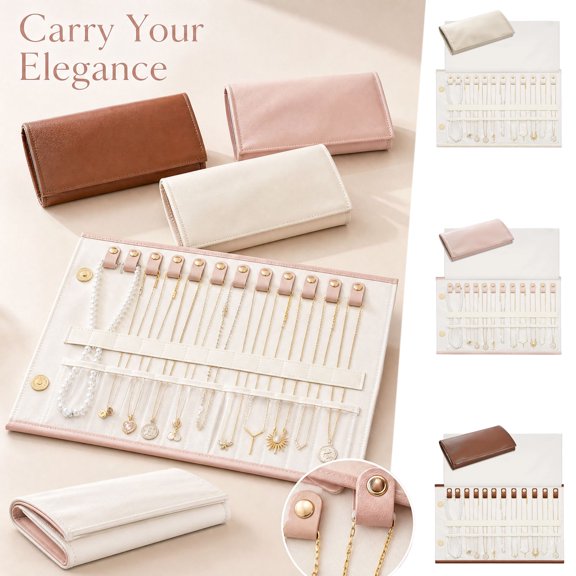Travel Jewelry Case Organizer with Tangle Free Hooks, Brown, for Women