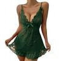 kamemir Plus Size Lingerie Women Lingerie Lace Strap Chemise Halter V Neck Sleepwear(Green 3XL)