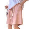 thumbnail image 1 of Pantalones cortos de media longitud para mujer, pantalones cortos de pierna ancha con estampado de letras finas de cintura alta holgados informales elegantes de verano, 1 of 8
