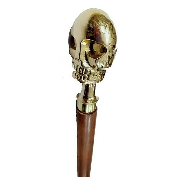 Nautical Gift Decor Skull Walking Stick with Brown Wooden 3 Folding Cane Rustic Vintage Home Decor Gifts