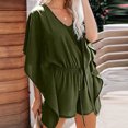 thumbnail image 4 of Womens Summer Rompers Trendy V Neck Ruffle Short Sleeve Drawstring Tummy Control Romper Batwing Sleeve Jumpsuits, 4 of 6