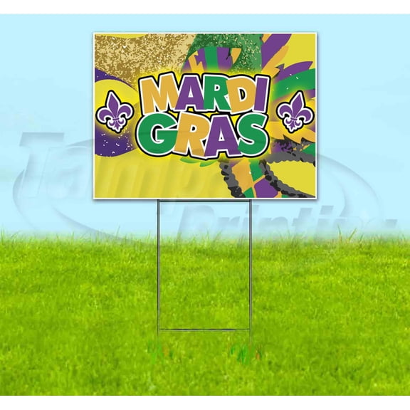 Mardi Gras (18" x 24") Yard Sign, Includes Metal Step Stake