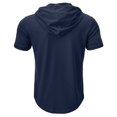 thumbnail image 4 of Kalauyu Mens Hooded Henley Short Sleeve Cotton Blend Pullover Shirts Drawstring Hood with Button Up Casual Solid Color Summer Workout Tees, 4 of 7