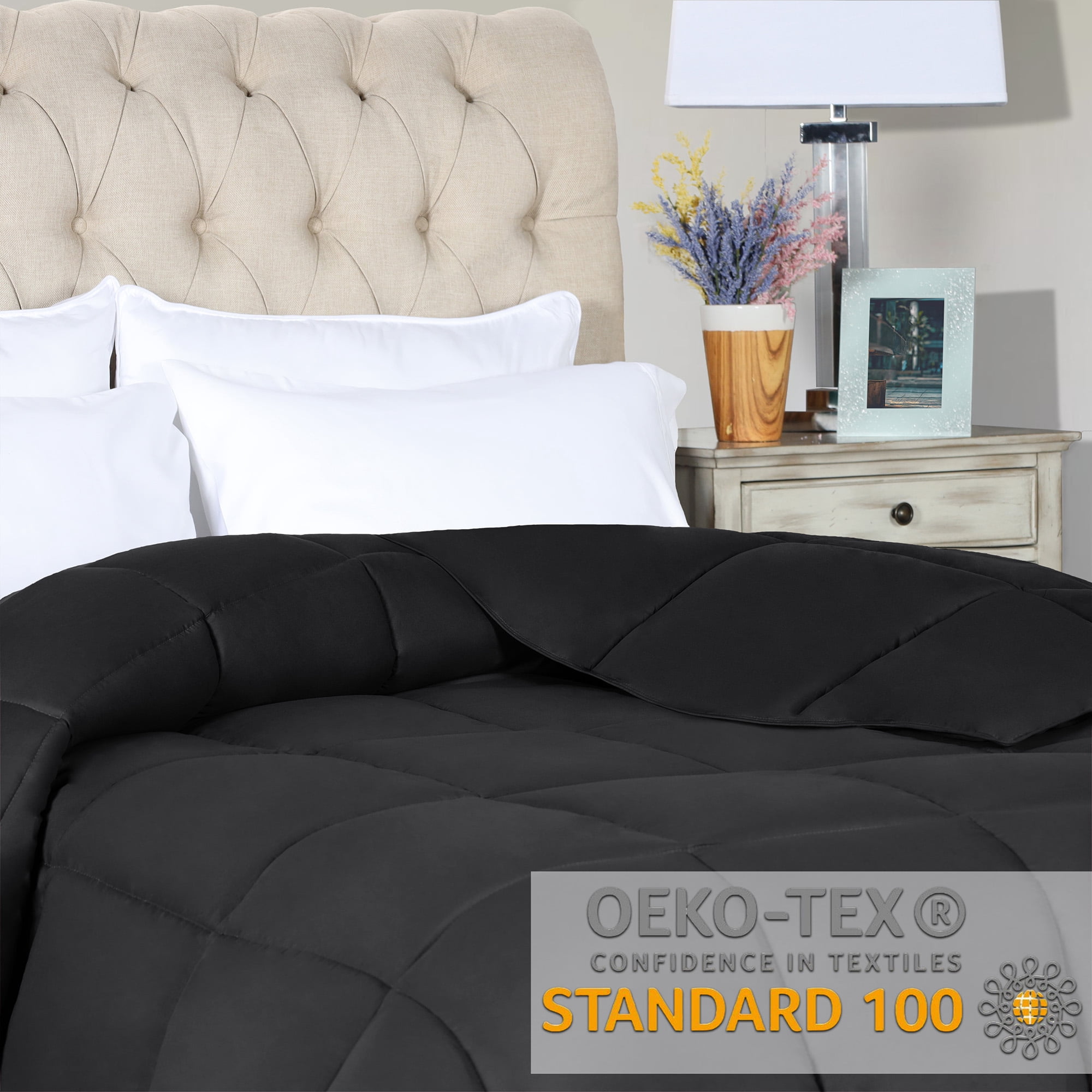 Superior Solid Comforter Down Alternative Bedding, King, Black