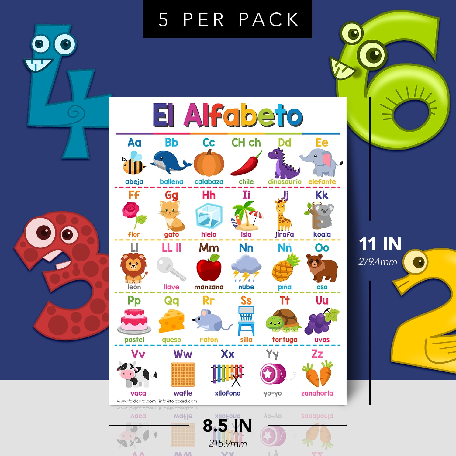El Alfabeto Spanish Educational Posters for Kids – Alphabet Bilingual Classroom and Homeschool Learning Visual Aid and Chart Decorations for Classrooms | Durable, Glossy Cardstock | 8.5" x 11"