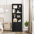thumbnail image 2 of Bookcase with Doors Industrial Bookshelf 11.8in Depth Display Storage Shelves 71.4in Tall Farmhouse Bookcases Wooden 6 Shelf Bookshelvels for Bedroom, Living Room, Home Office (Black), 2 of 9