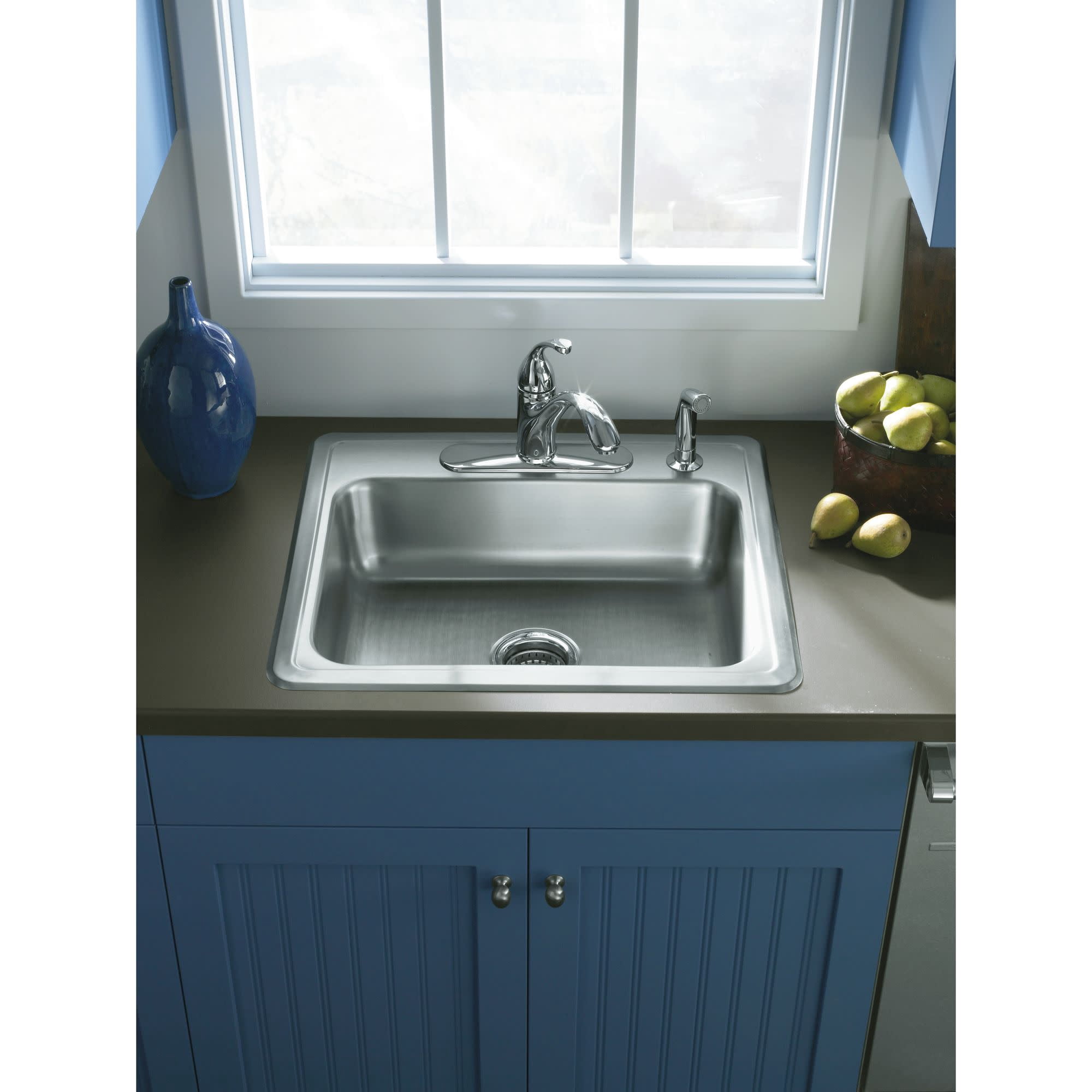 Sterling Plbg/Sinks Middleton Single Bowl Kitchen Sink - Stainless Steel, Sound Dampening - 25" x 22" x 6" — Residential Use, Standard Application